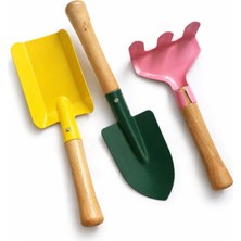 Nilberry 3 Parça Çocuk Bahçe Plaj Seti, Ahşap Saplı Renkli Metal Kürek Tırmık Oyuncak Bahçe ve Plaj Oyuncağı