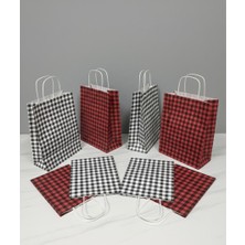 Aybaş Kağıtçılık 1.kalite 25X31 CM(10ADET)SIYAH(10ADET)KIRMIZI Renkli Büyük Boy Ekose Kraft Kağıt Çanta,hediye Paketi