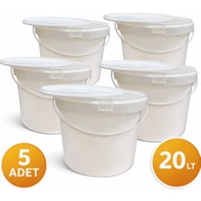 TKÇ 5 Adet 20 Lt Kapaklı Plastik Kova - Yoğurt, Boya ve Saklama Için Dayanıklı Kova Seti (Outlet T
