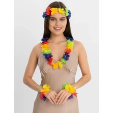 TKÇ Mey Ithalat® Rengarenk Hawaii Kolye Taç Bileklik Seti 4 Parça