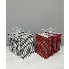 1.kalite 25X31 Cm(5 Adet)Siyah(5 Adet)Kırmızı Renkli Büyük Boy Ekose Kraft Kağıt Çanta,hediye Paketi
