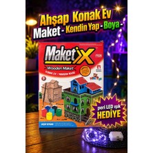 Kobe Maketix Ahşap Konak Ev Maket - Boya ve Fırçayla Birlikte + LED Işık Hediye