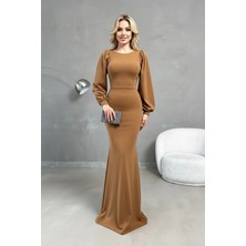 Kadın  Vücudu Saran Balon Kol Balık Kesim Uzun Abiye Elbise