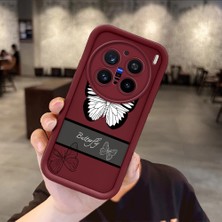 Ucuc Vivo X200 Pro Uyumlu Darbeye Dayanıklı Kamera Korumalı Bordo Silikon Baskı Desenli Kılıf
