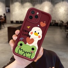 Ucuc iPhone 11 Pro Max Uyumlu Darbeye Dayanıklı Kamera Korumalı Bordo Silikon Baskı Desenli Kılıf