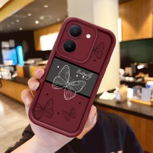 Ucuc Vivo Y27 5G/Y27S Uyumlu Darbeye Dayanıklı Kamera Korumalı Bordo Silikon Baskı Desenli Kılıf