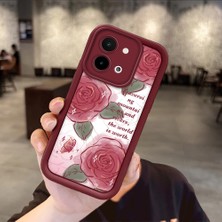 Ucuc Vivo Y28 4g Uyumlu Darbeye Dayanıklı Kamera Korumalı Bordo Silikon Baskı Desenli Kılıf