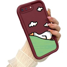 Ucuc iPhone 7 Plus/8 Plus Uyumlu Darbeye Dayanıklı Kamera Korumalı Bordo Silikon Baskı Desenli Kılıf