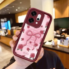 Ucuc Oppo RENO14 Pro Uyumlu Darbeye Dayanıklı Kamera Korumalı Bordo Silikon Baskı Desenli Kılıf