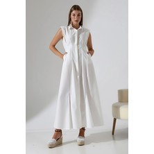 %100 Pamuk Poplin Düğmeli Balık Form Gömlek Elbise