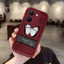 Ucuc Vivo Y27 5G/Y27S Uyumlu Darbeye Dayanıklı Kamera Korumalı Bordo Silikon Baskı Desenli Kılıf