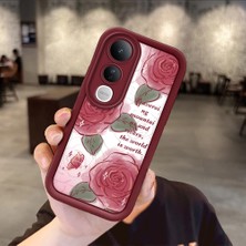 Ucuc Vivo V50 Lite 4g/5g Uyumlu Darbeye Dayanıklı Kamera Korumalı Bordo Silikon Baskı Desenli Kılıf