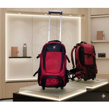 Cakard Kırmızı Ortopedik Unisex Çekçekli Tekerlekli Sırt Dağcı - Seyahat Çantası - Kırmızı