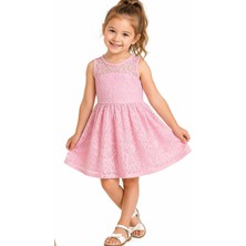 Akku Kız Çocuk Dantelli Detaylı Astarlı Midi Boy Pembe Renk Elbise