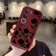 Ucuc Vivo Y19S 4G/Y19S Pro Uyumlu Darbeye Dayanıklı Kamera Korumalı Bordo Silikon Baskı Desenli Kılıf