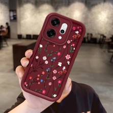 Ucuc Oppo RENO14 Pro Uyumlu Darbeye Dayanıklı Kamera Korumalı Bordo Silikon Baskı Desenli Kılıf