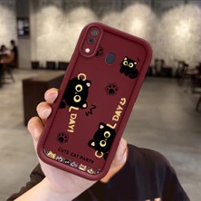 Ucuc Samsung Galaxy A20/A30 Uyumlu Darbeye Dayanıklı Kamera Korumalı Bordo Silikon Baskı Desenli Kılıf