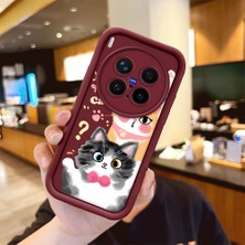 Ucuc Vivo X300 Pro Uyumlu Darbeye Dayanıklı Kamera Korumalı Bordo Silikon Baskı Desenli Kılıf