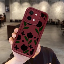 Ucuc Vivo Y28 4g Uyumlu Darbeye Dayanıklı Kamera Korumalı Bordo Silikon Baskı Desenli Kılıf