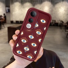 Ucuc Vivo V50 Lite 4g/5g Uyumlu Darbeye Dayanıklı Kamera Korumalı Bordo Silikon Baskı Desenli Kılıf