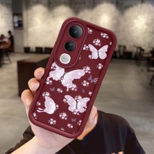 Ucuc Vivo V50 Lite 4g/5g Uyumlu Darbeye Dayanıklı Kamera Korumalı Bordo Silikon Baskı Desenli Kılıf