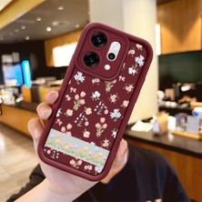 Ucuc Oppo RENO14 Pro Uyumlu Darbeye Dayanıklı Kamera Korumalı Bordo Silikon Baskı Desenli Kılıf