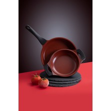 Thermoad Alüminyum Granit Döküm Kırmızı 20 cm Sahan ve 26 cm Düz Tava Seti Yüksek Dayanıklılık