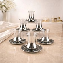 rova tr Derya Serisi Cam Titanyum Kaplama 6 Kişilik Çay Bardağı Seti - Lüks Çeyizlik Çay Takımı - 12 Parça