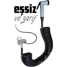 Plasyay Spiral Şattaf Başlıklı Evcil Hayvan Yıkama Karavan İç Dış Duş ve Taharet Matik 3/8 Bağlantılı Taharet Musluklar Için Siyah 1.5 Metre