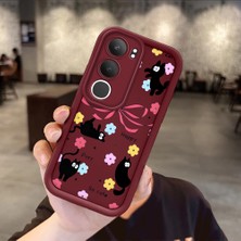 Ucuc Vivo Y19S 4G/Y19S Pro Uyumlu Darbeye Dayanıklı Kamera Korumalı Bordo Silikon Baskı Desenli Kılıf