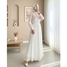 Moda Morfo Kalın Çizgili Düğmeli Gömlek -Pudra