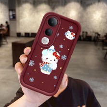 Ucuc Vivo V50 Lite 4g/5g Uyumlu Darbeye Dayanıklı Kamera Korumalı Bordo Silikon Baskı Desenli Kılıf