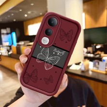 Ucuc Vivo V50 Lite 4g/5g Uyumlu Darbeye Dayanıklı Kamera Korumalı Bordo Silikon Baskı Desenli Kılıf