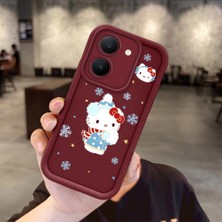 Ucuc Vivo Y27 5G/Y27S Uyumlu Darbeye Dayanıklı Kamera Korumalı Bordo Silikon Baskı Desenli Kılıf