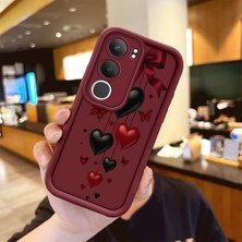 Ucuc Vivo Y19S 4G/Y19S Pro Uyumlu Darbeye Dayanıklı Kamera Korumalı Bordo Silikon Baskı Desenli Kılıf