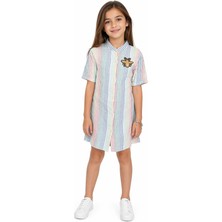İrem Çocuk Giyim Kız Çocuk Düğme Kapamalı Arı Bloşlu Midi Boy Renkli Kısa Kol Elbise