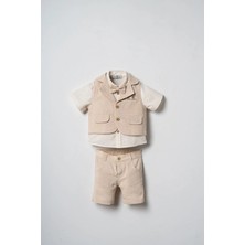Blumi Kids Erkek Bebek Yelekli Keten Gömlek ve Şort Takımı