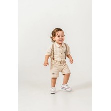 Blumi Kids Erkek Bebek Salopet Askılı Keten Gömlek ve Şort Takımı