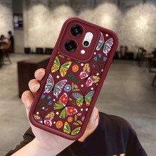 Ucuc Oppo RENO14 Pro Uyumlu Darbeye Dayanıklı Kamera Korumalı Bordo Silikon Baskı Desenli Kılıf