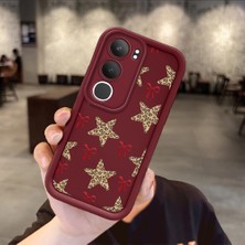 Ucuc Vivo Y19S 4G/Y19S Pro Uyumlu Darbeye Dayanıklı Kamera Korumalı Bordo Silikon Baskı Desenli Kılıf
