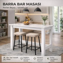 Pasific Home Barra Bar Masası Yüksek Yemek Masası, Parlak Beyaz, 120x60