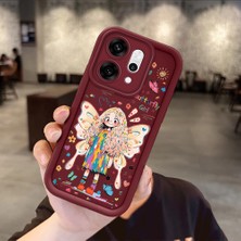 Ucuc Oppo RENO14 Pro Uyumlu Darbeye Dayanıklı Kamera Korumalı Bordo Silikon Baskı Desenli Kılıf