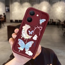 Ucuc Vivo Y27 5G/Y27S Uyumlu Darbeye Dayanıklı Kamera Korumalı Bordo Silikon Baskı Desenli Kılıf