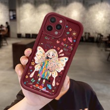Ucuc iPhone 14 Pro Max Uyumlu Darbeye Dayanıklı Kamera Korumalı Bordo Silikon Baskı Desenli Kılıf