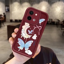 Ucuc Vivo Y28 4g Uyumlu Darbeye Dayanıklı Kamera Korumalı Bordo Silikon Baskı Desenli Kılıf