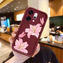 Ucuc Oppo RENO14 Pro Uyumlu Darbeye Dayanıklı Kamera Korumalı Bordo Silikon Baskı Desenli Kılıf