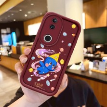Ucuc Vivo V50 Uyumlu Darbeye Dayanıklı Kamera Korumalı Bordo Silikon Baskı Desenli Kılıf