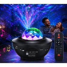 Kenly LED Yıldız Projektör Bluetooth Hoparlörlü  21 Işık Modu, Okyanus Dalga Efekti, USB Bağlantı, Kumandalı Gece Lambası