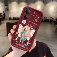Ucuc Vivo V50 Lite 4g/5g Uyumlu Darbeye Dayanıklı Kamera Korumalı Bordo Silikon Baskı Desenli Kılıf
