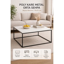 Pasific Home Poly Kare Metal Orta Sehpa, Beyaz Mermer
